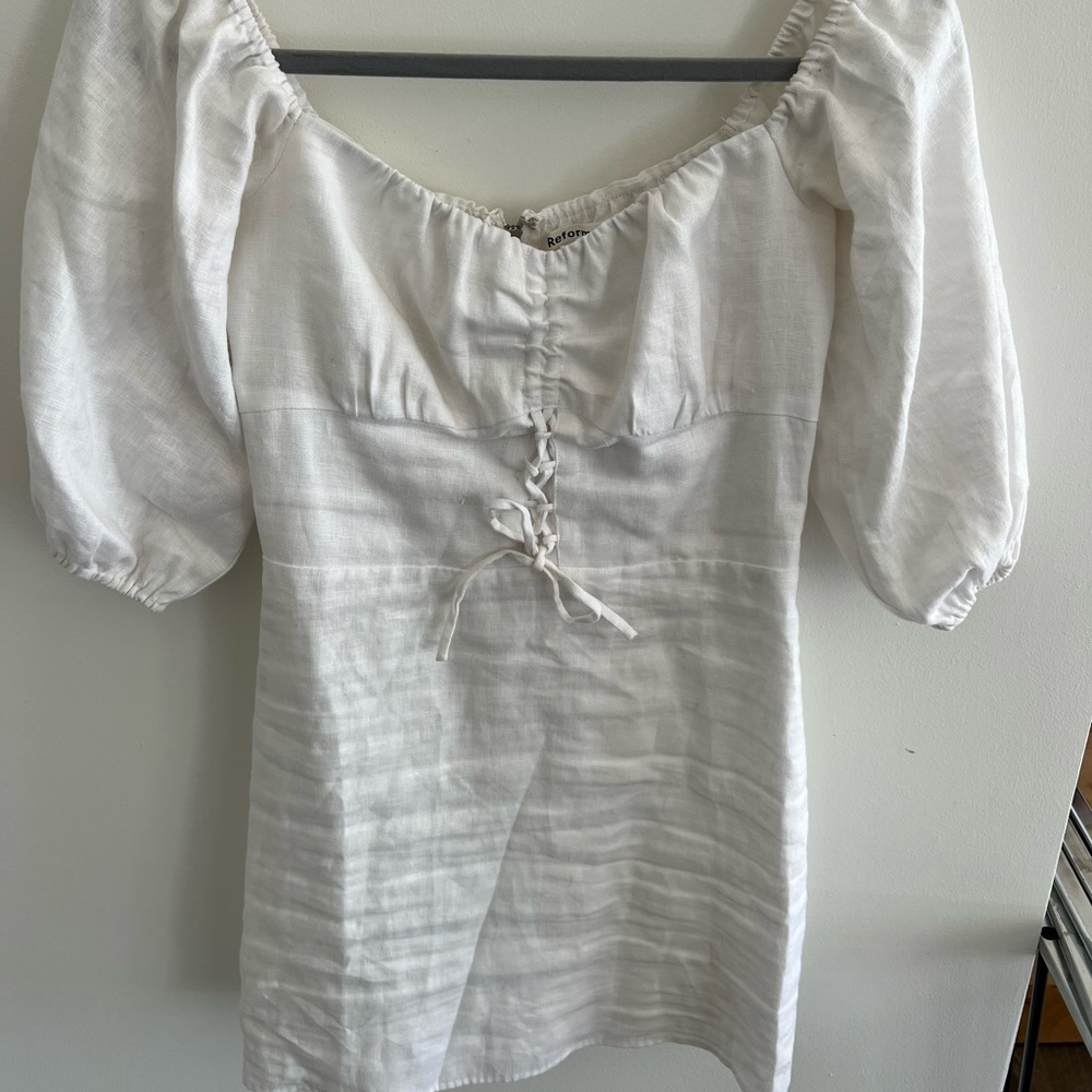 Reformation Kathryn white linen mini dress